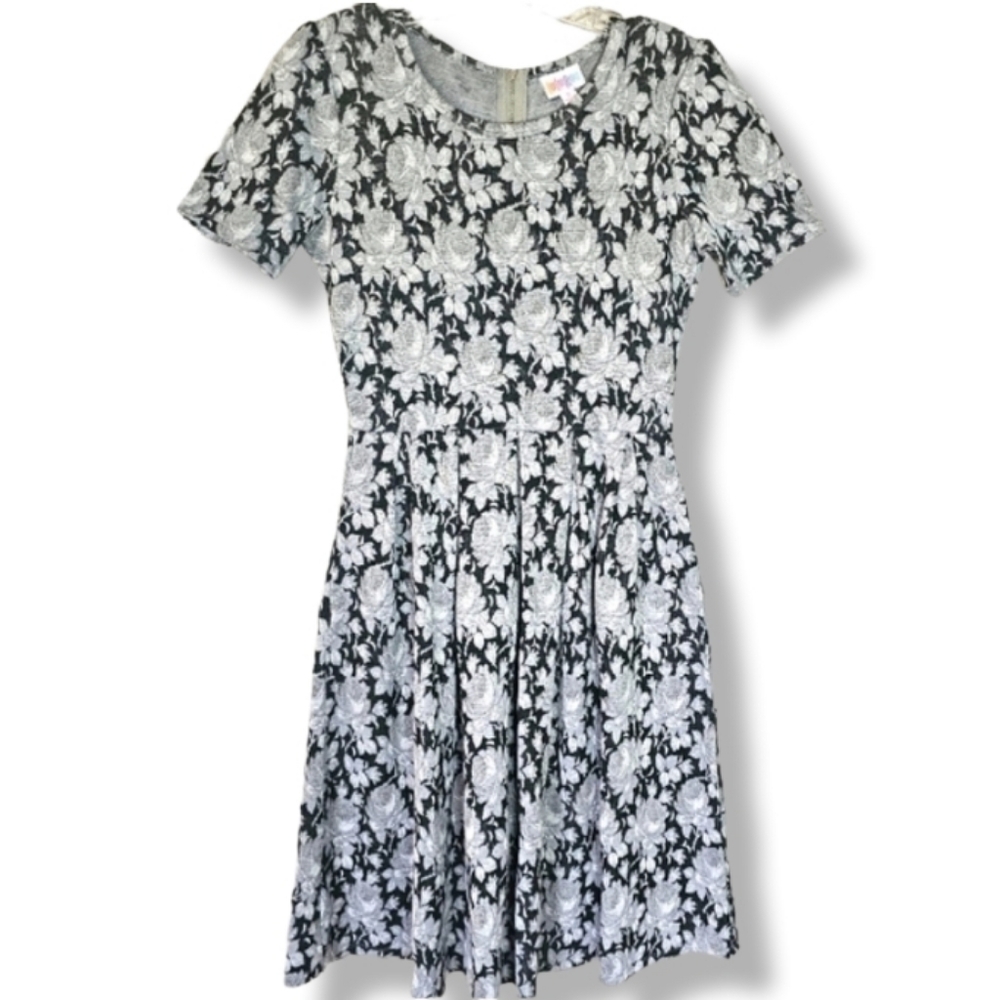 Floral Jaquard A Line Dress Size Small LulaRoe Amelia Retro Inspired Mod